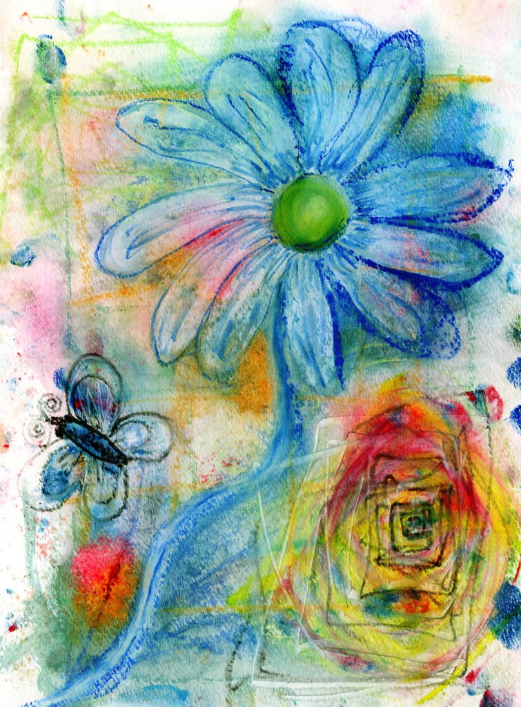 flowers, spirals, and butterflies